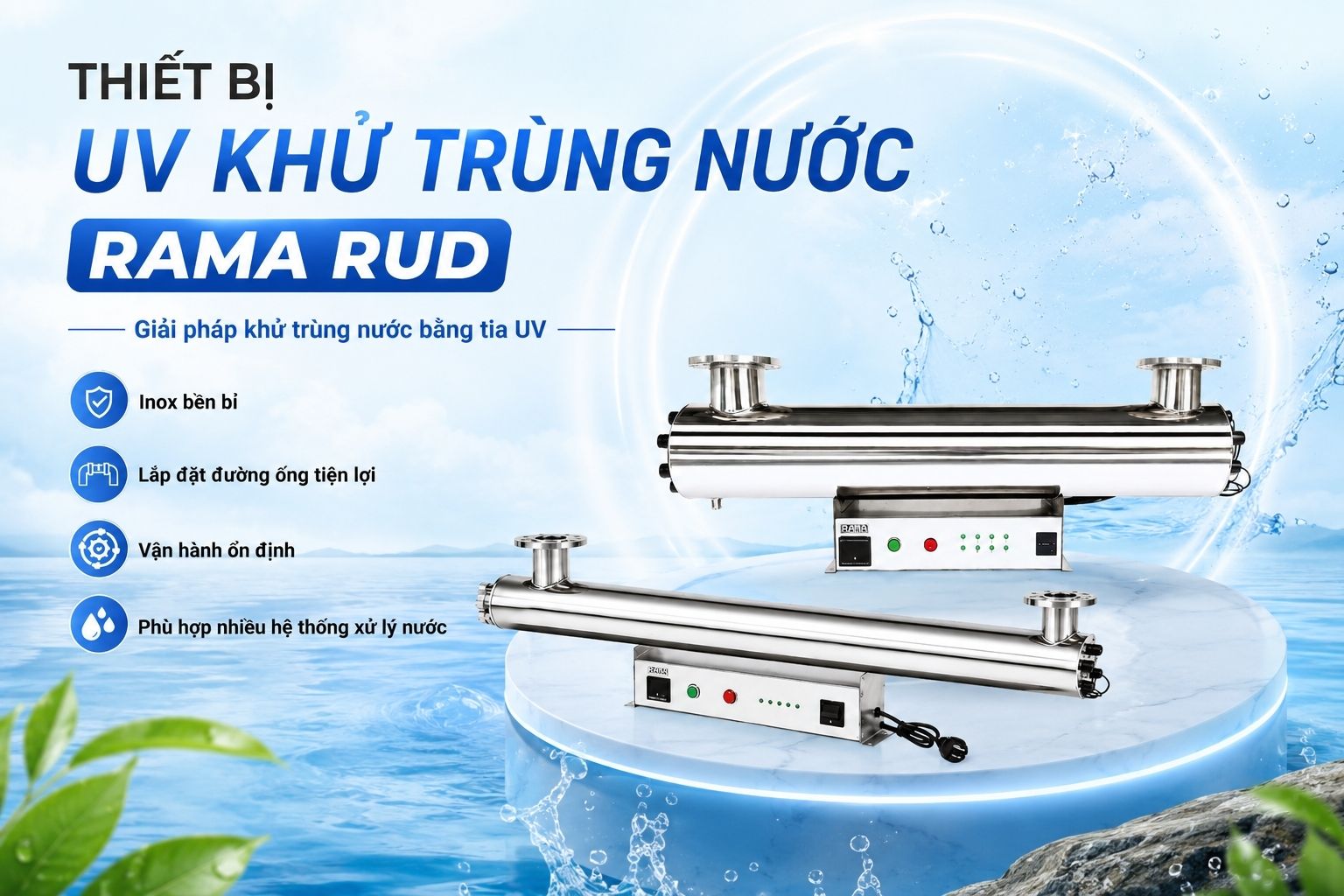Thiết bị UV khử khuẩn nước cấp sản xuất Rama RUD-8B150W công suất lớn